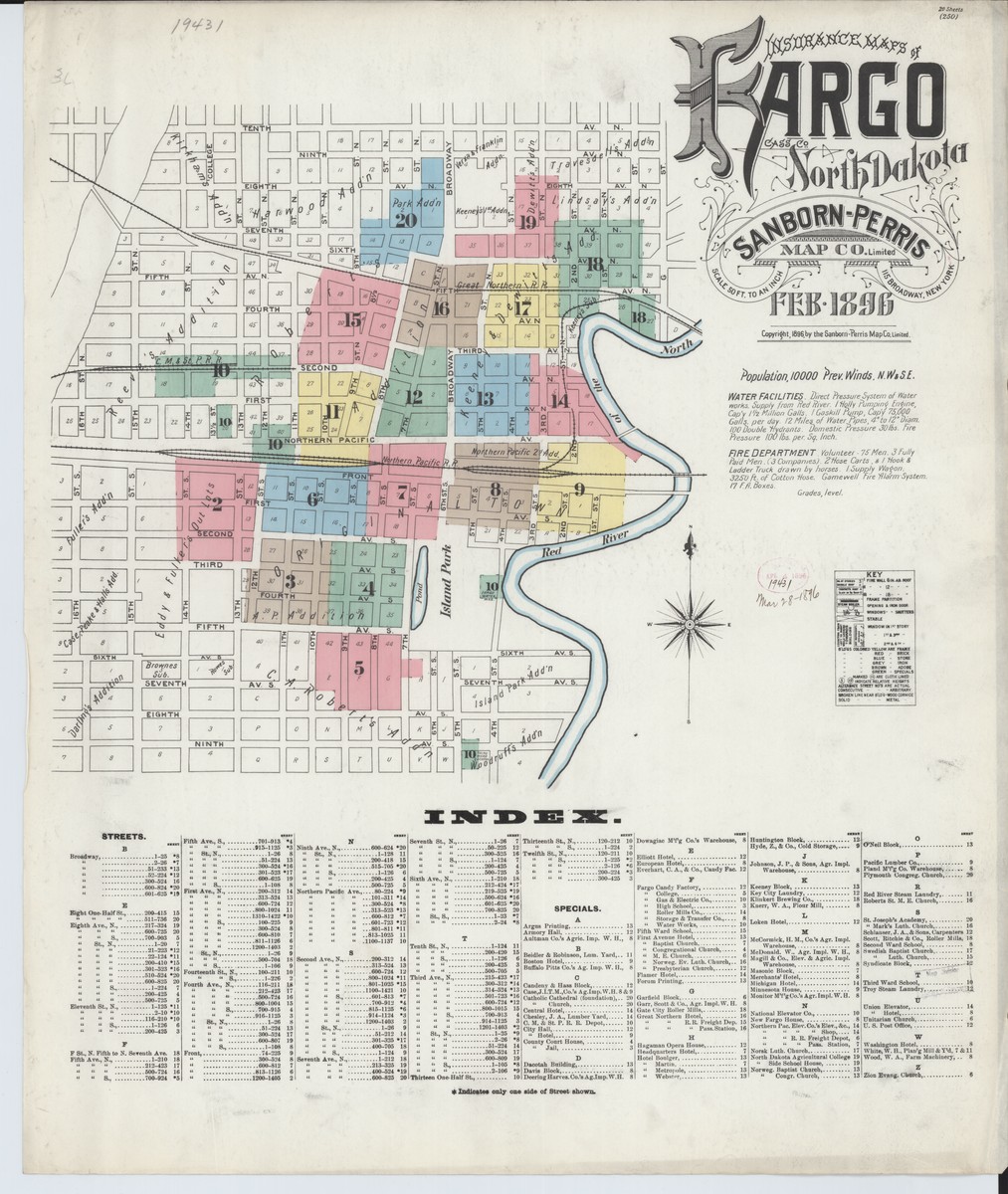 Fargo North Dakota 1896 Sanborn Fire Insurance Map Sanborn Fire Fargo North Dakota 1896 